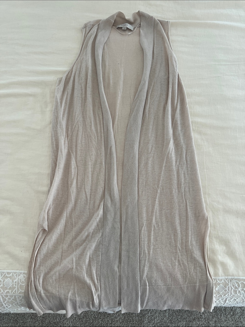 LOFT Light Taupe Sleeveless Long Knit Vest